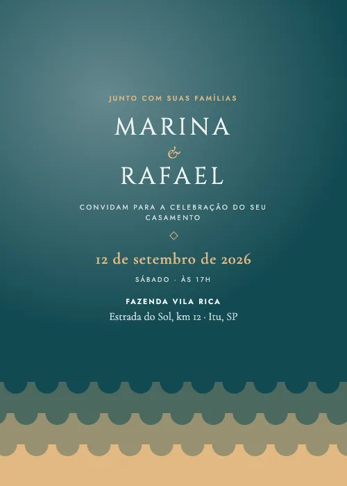 Convite de casamento Mar Aberto Petróleo, estilo moderno