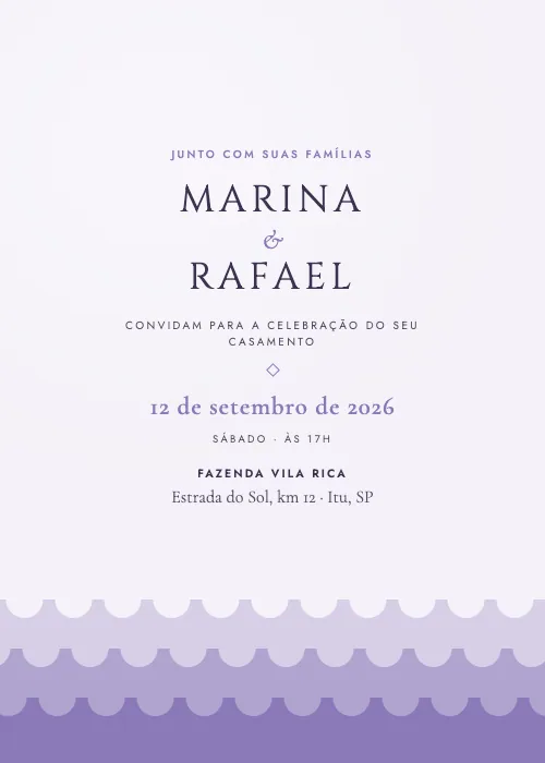 Convite de casamento Mar Aberto Lavanda, estilo moderno