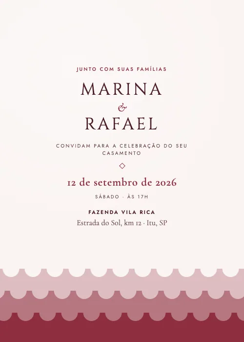 Convite de casamento Mar Aberto Marsala, estilo moderno