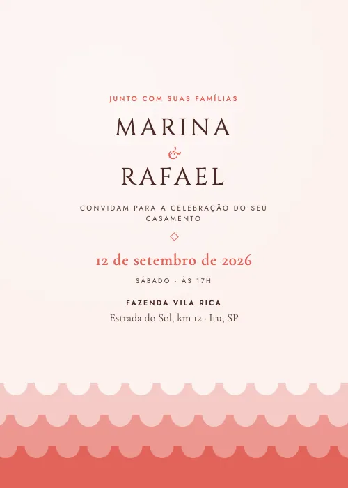 Convite de casamento Mar Aberto Coral, estilo moderno