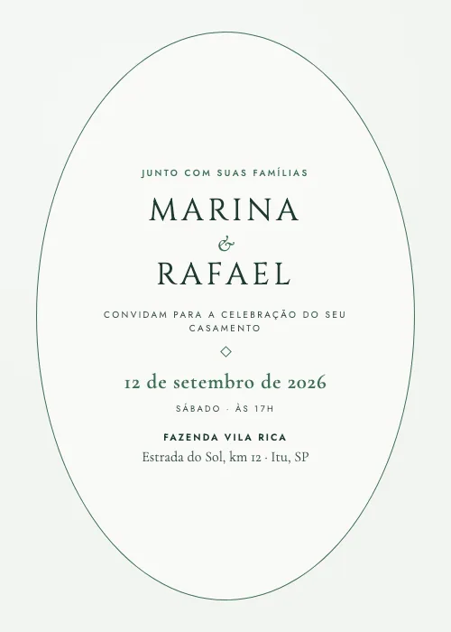 Convite de casamento Medalhão Verde, estilo clássico