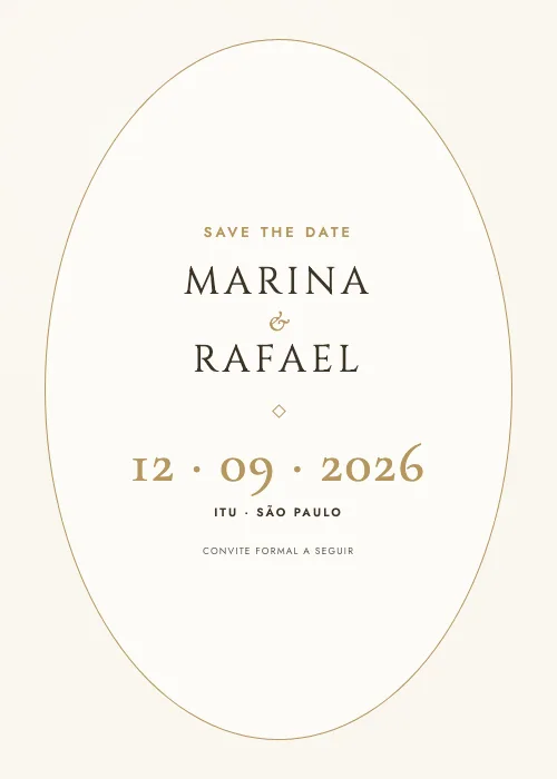 Save the date Medalhão Champagne, estilo clássico