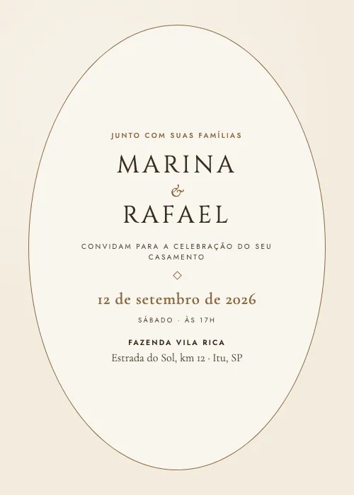 Convite de casamento Medalhão Vintage Sépia, estilo clássico
