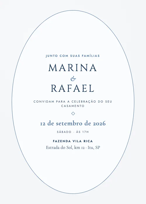 Convite de casamento Medalhão Vintage Azul-porcelana, estilo clássico