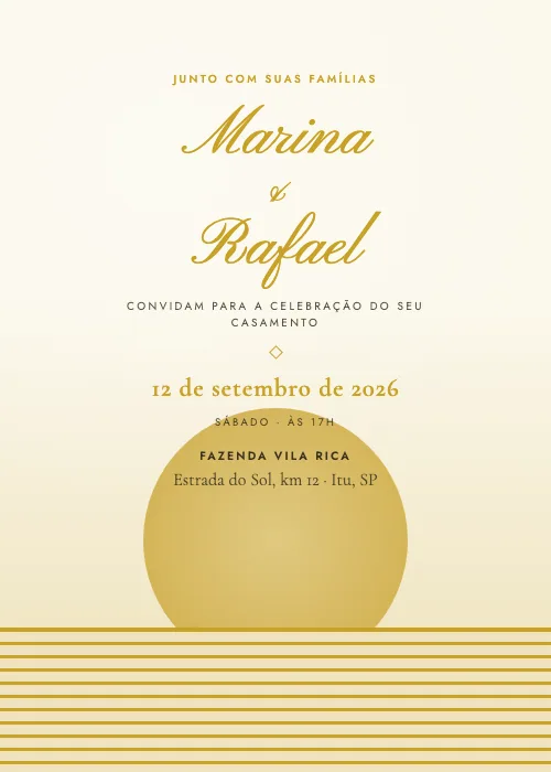 Convite de casamento Pôr do Sol Limoncello, estilo moderno