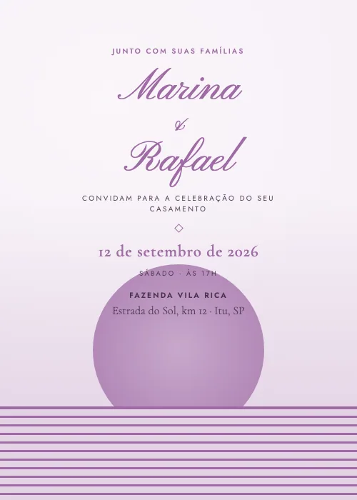 Convite de casamento Pôr do Sol Lilás, estilo moderno