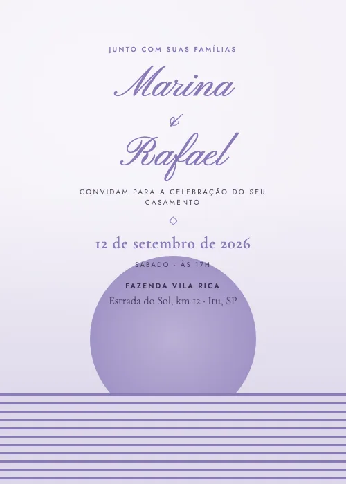 Convite de casamento Pôr do Sol Lavanda, estilo moderno