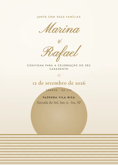Convite de casamento Pôr do Sol Champagne, estilo moderno