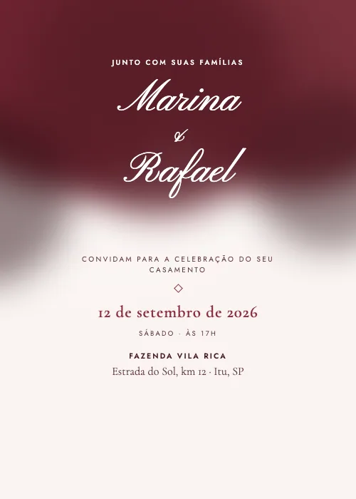 Convite de casamento Aquarela Intensa Marsala, estilo romântico