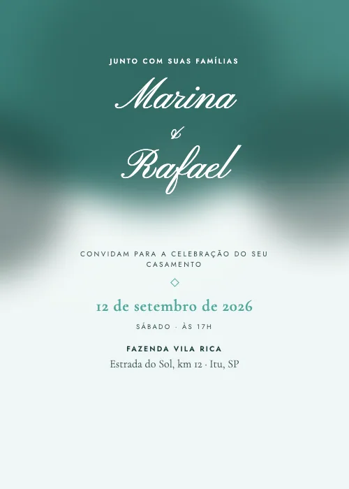 Convite de casamento Aquarela Intensa Tiffany, estilo romântico