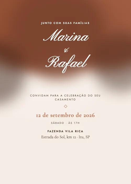 Convite de casamento Aquarela Intensa Terracota, estilo romântico