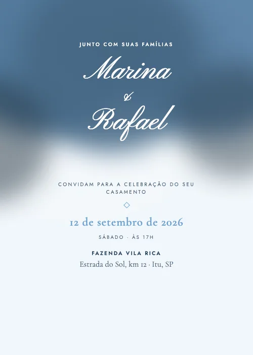 Convite de casamento Aquarela Intensa Céu, estilo romântico