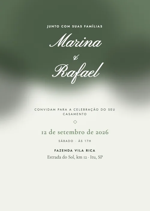 Convite de casamento Aquarela Intensa Sálvia, estilo romântico